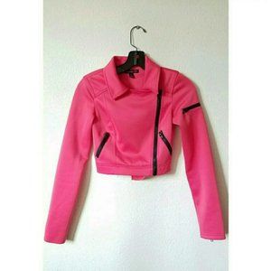 💕Material Girl Hot Pink Cropped Moto Jacket